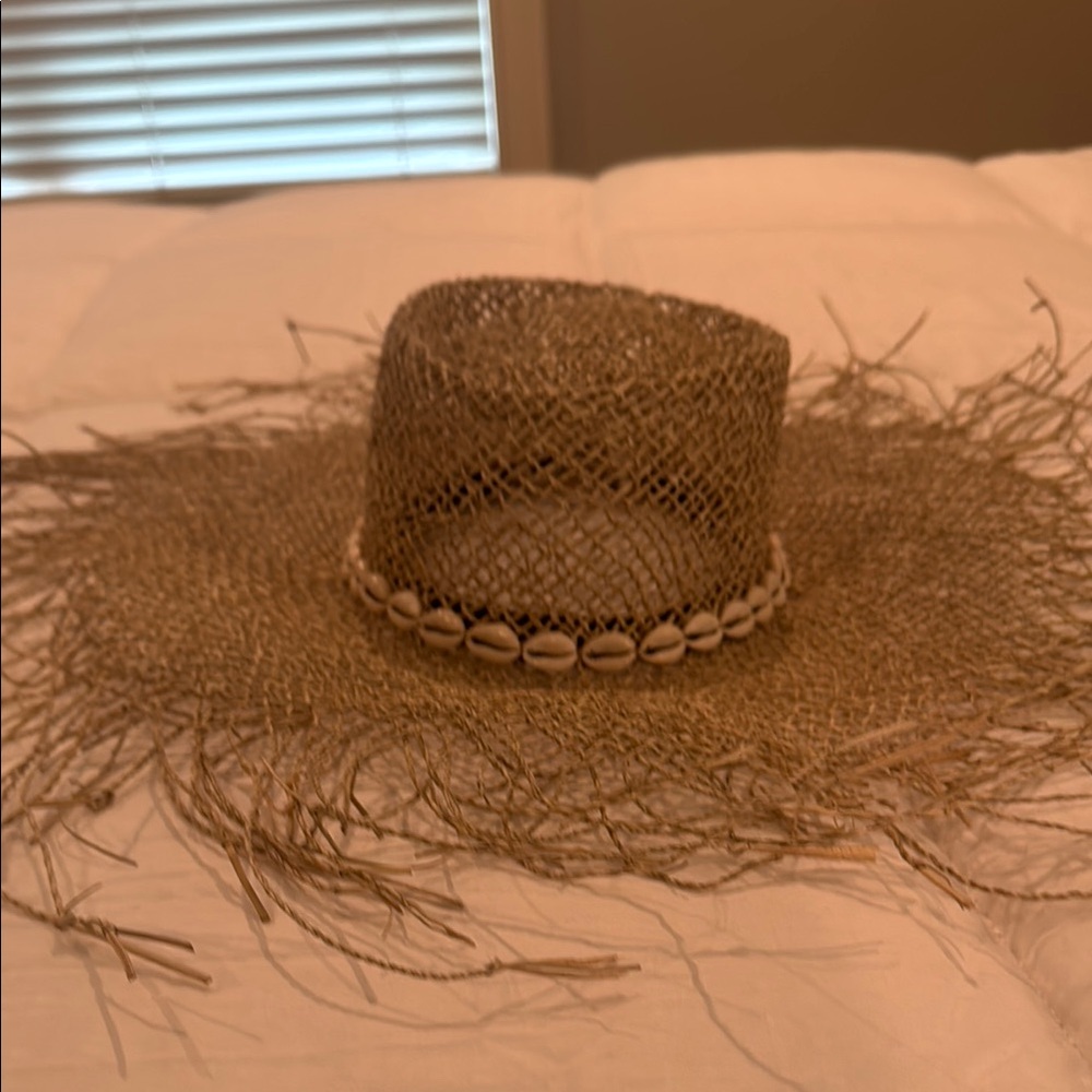 Casa Clara Beige Straw Sun Hat with Shell Accents